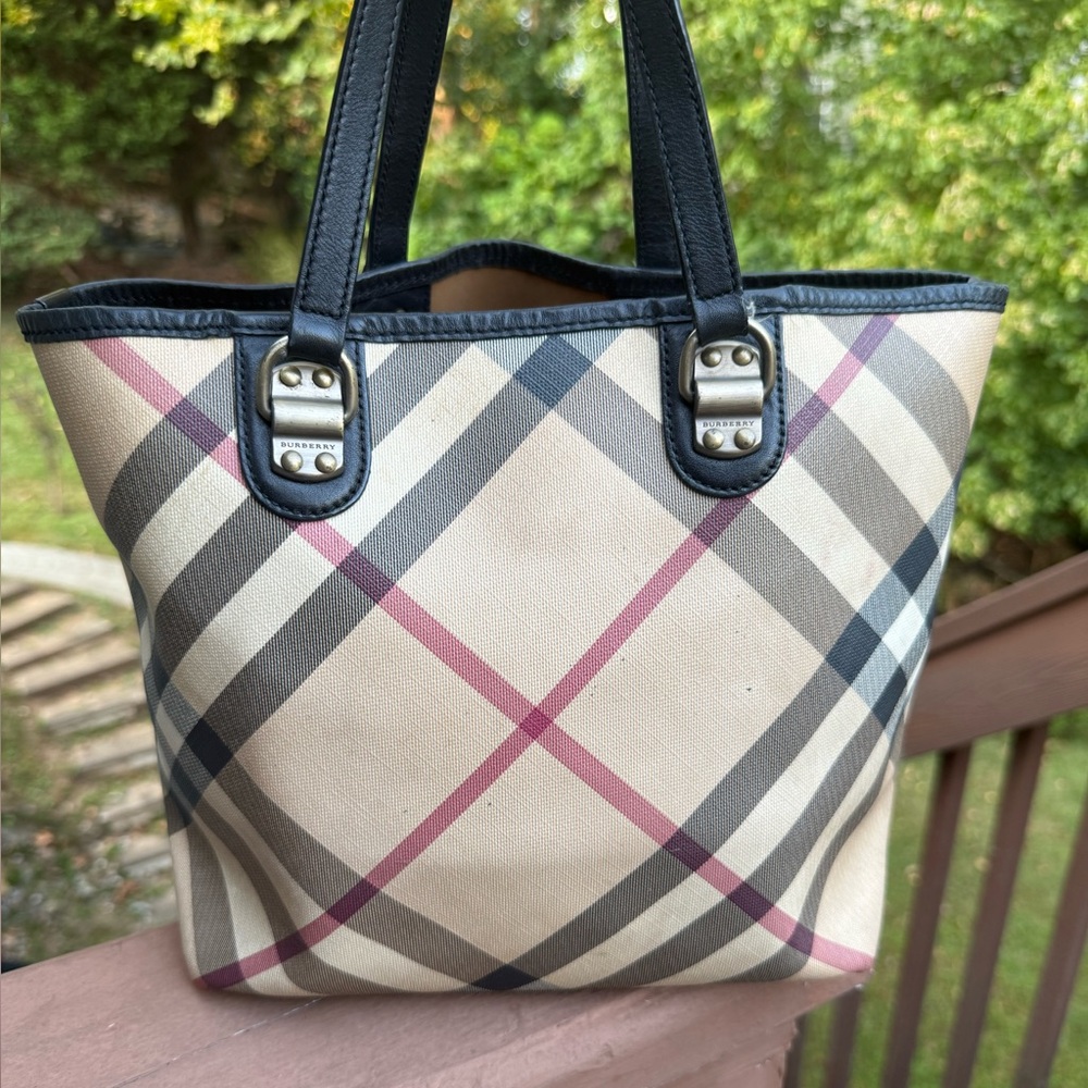 Burberry Classic Check Tote with Burgundy Accents - Picture 5 of 16